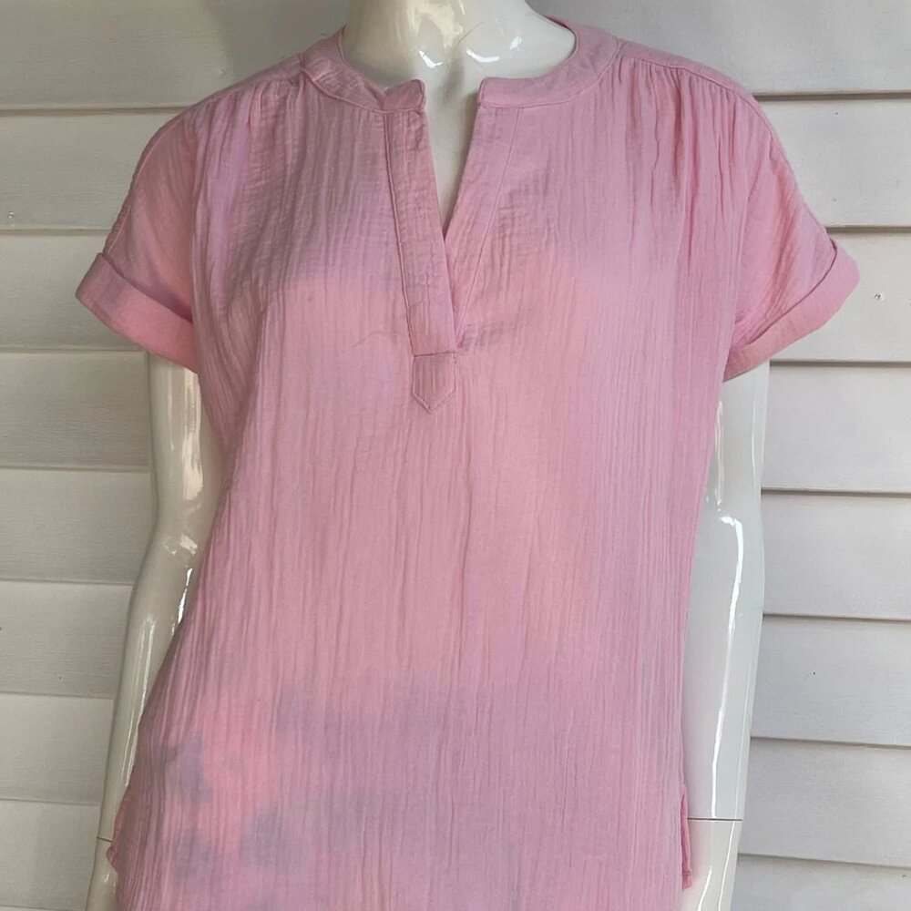 NWT Lulu-B Ladies Light Pink Short Rolled Cap Sleeve Gauze Pullover Top